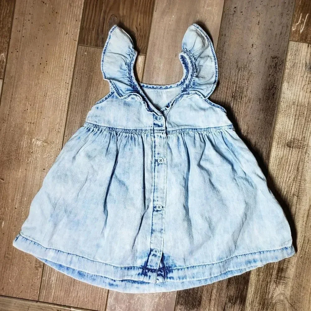 Gap Denim Toddler Girl Chambray Ruffle Sleeve Dress Size 12-18 Months